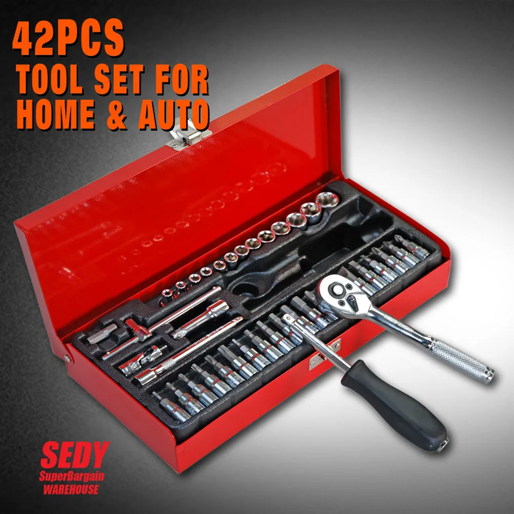 42Pcs Ratchet Socket Set Screwdriver Wrench Electrician Repair Case