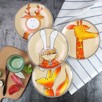 

North Europe Style Exquisite Ceramics Disc Dinner Breakfast Hotel Cake Steak Plate Dish Children Cartoon Pratos Food Tray Prato