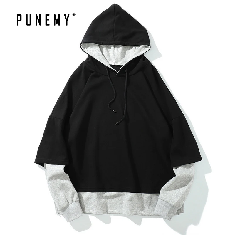 

Men Hoodies Patchwork Fake 2pics Hooded Oversize Kanye West Streetwear Harajuku Hip Hop Pullover Sweatshirts Hoody Man's Hoodies