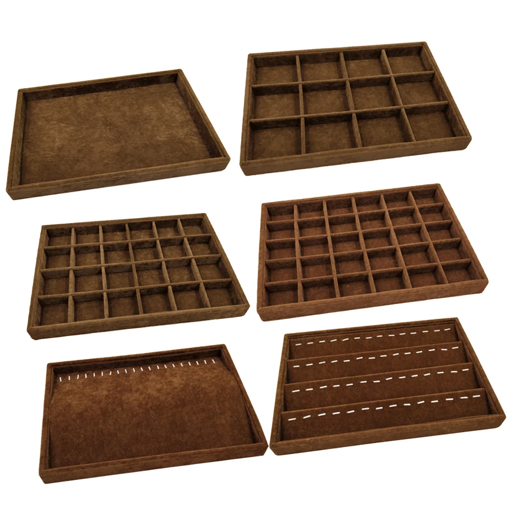 

Brown Velvet Display Tray Ring Bracelet Earring Holder Necklace Showcase Organizer 35 x 24 x 3cm Home Rack