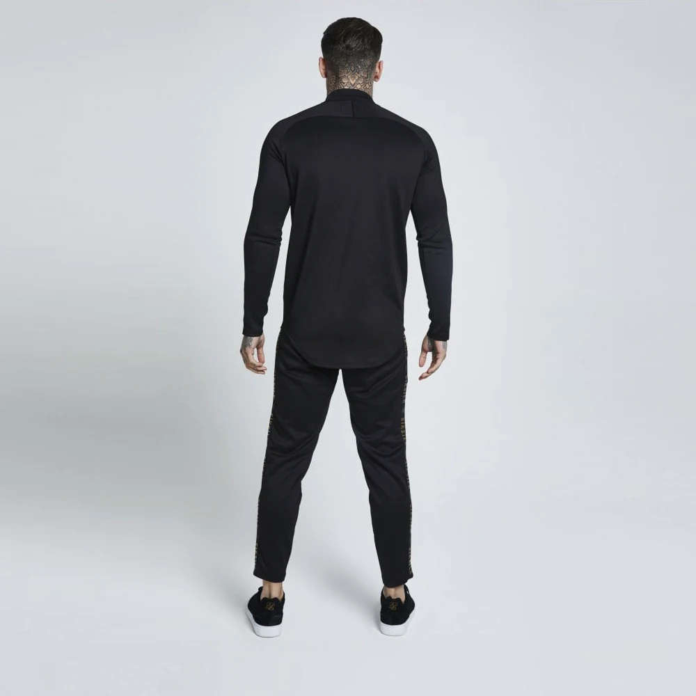 Kopen Nieuwe Mode Mannen Sik Zijde Borduurwerk Effen Kleur Elastische t shirt Hoge Rits Kraag Elastische Lange Mouwen Mannen Slim casual T shirts