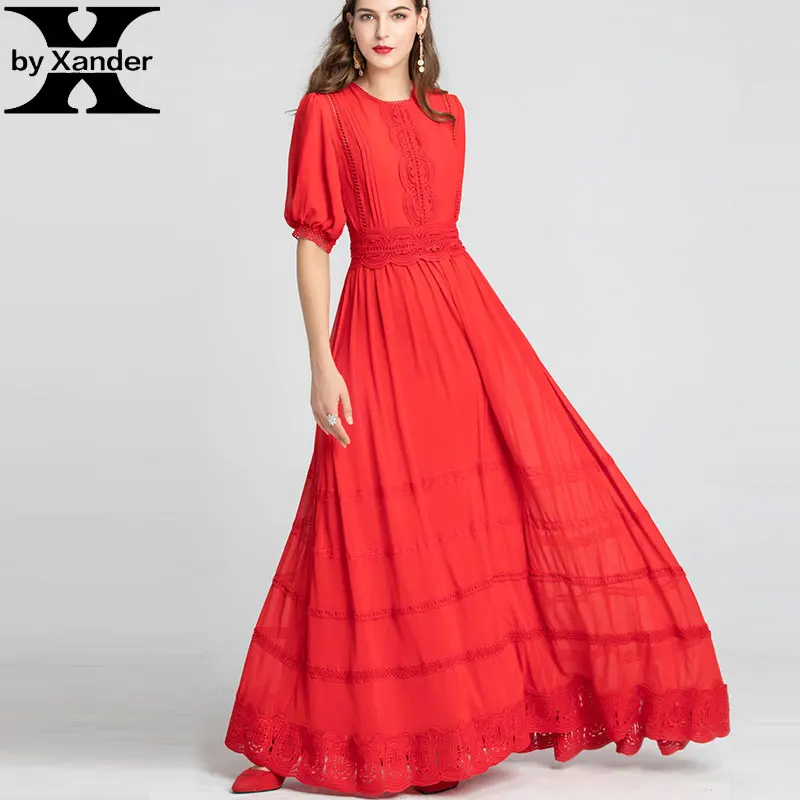 

2019 autum fall vestidos women maxi dress half sleeve long party dress embroidery chiffon long dress vestidos de verano designer
