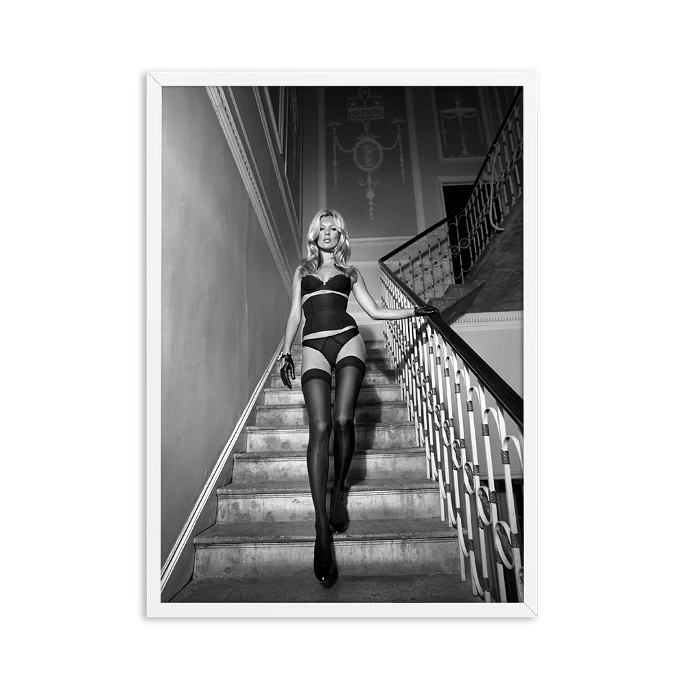 Kate Moss mousache, модный плакат, холст, художественные принты, супермодель, женские Портретные принты, А4, настенные художественные картины для декора гостиной - Цвет: Picture D