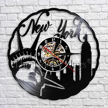 

New York Travelling View Vinyl Record Wall Clock Unique Handmade Home Decor Original Clocks Gifts