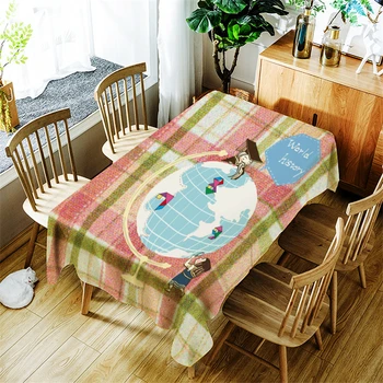 

Plaid Globe Tablecloth Creative Cartoon Pattern for Children Polyester Comfortable Waterproof Table Cloth Cover for Home
