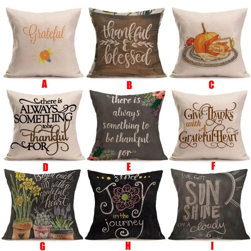 

2018 Pillow Case 45*45 Happy Fall Thanksgiving Day Soft Linen Pillow Case Cushion Cover Home Decor Free Shipping NEW DE28