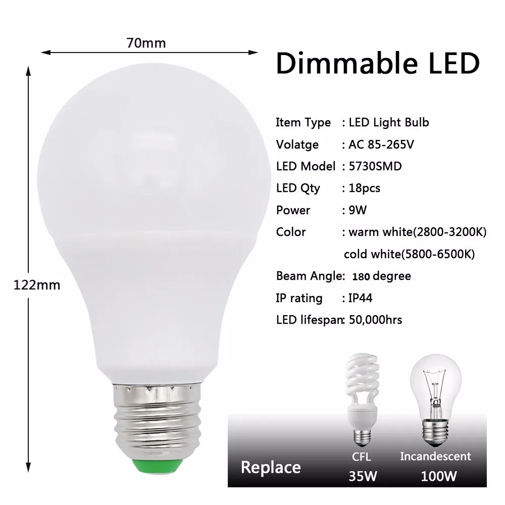 E27 Led Глобус светильник 3 Вт 5 Вт 7 Вт 9 Вт 5730 SMD лампада led AC 85-265 в высокое качество с регулируемой яркостью шариковые лампы с алюминиевым охлаждением