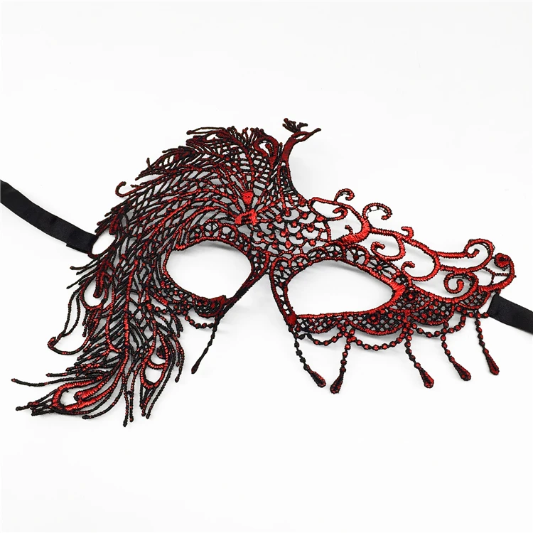 Женщина красный, белый кружева маска Павлин сексуальные кружева пол-лица вечерние маскарад маска Косплэй маски для девочек голову кружево Сексуальная Mask карнавал