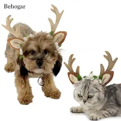 Behogar милый Рождественский Стиль обруч для волос с оленьими рогами волос w/цветок для домашних животных Собаки Кошки животного поставки