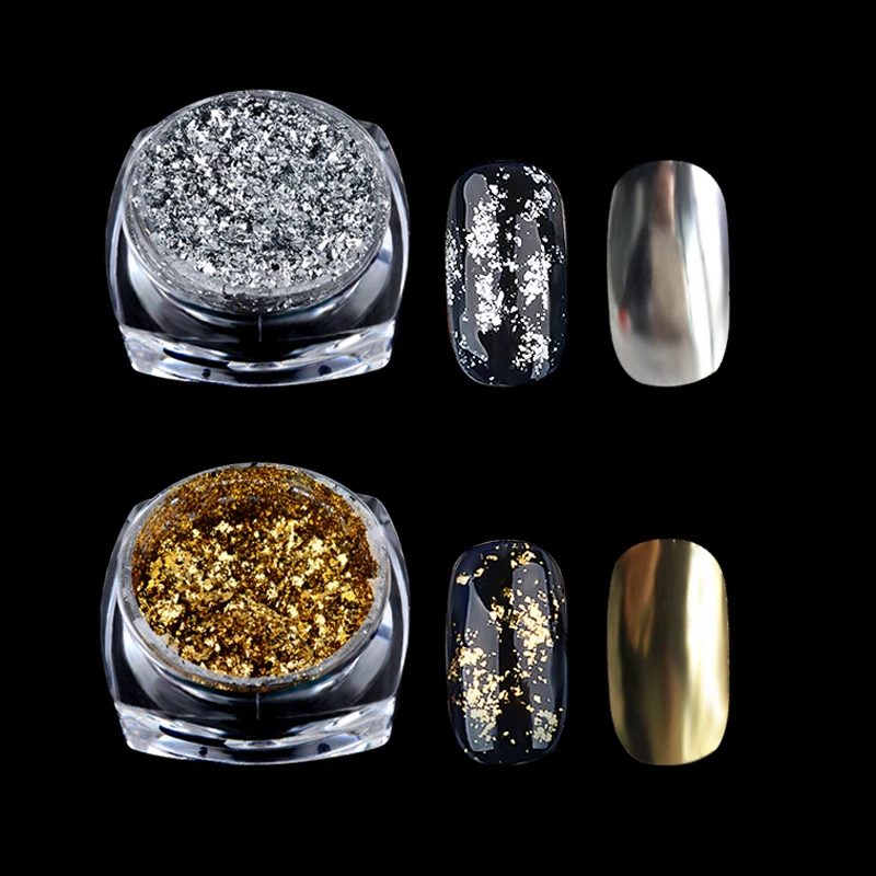 

1 Box Gold Silver Glitter Aluminum Flakes Magic Mirror Effect Powders Sequins Nail Gel Polish Chrome Pigment Decorations