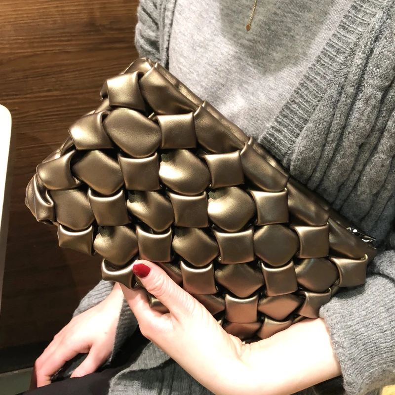 

Luxury Pu Woven Women Evening Bags Designer Three-dimensional Rhombic Chain Lady Shoulder Crossbody Bag Chic Party Clutch Purse