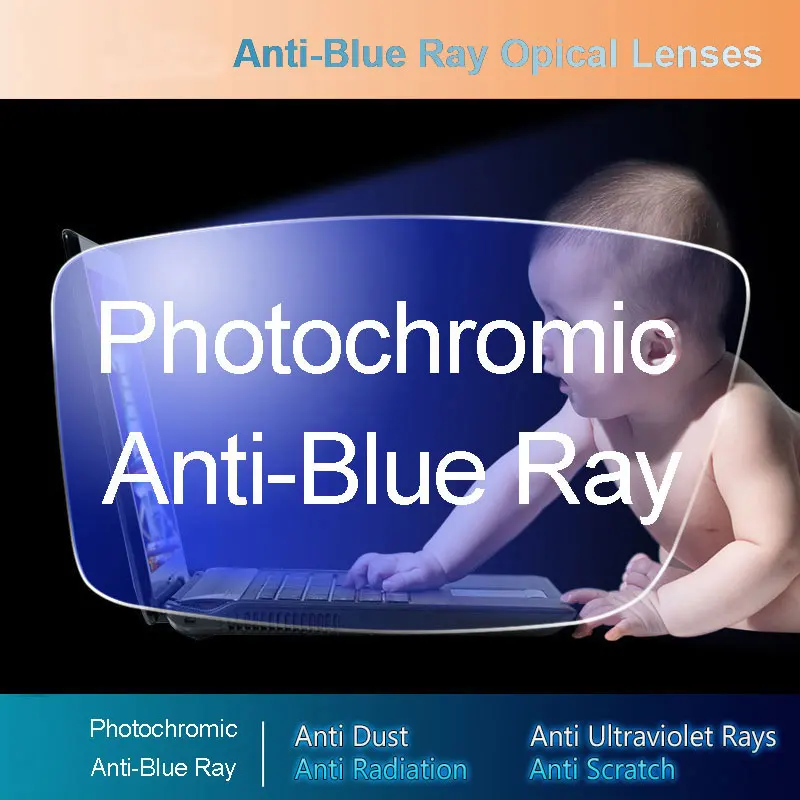 Анти-синий луч фотохромные серые линзы оптические линзы коррекция зрения по рецепту компьютерное чтение линзы близорукость дальнозоркость