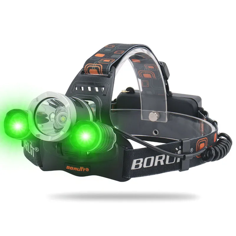 BORUIT RJ 3000 1xCREE XM L2 белый свет + 2xCREE XPE R2 зеленый 1600 люмен 3 режима охоты USB