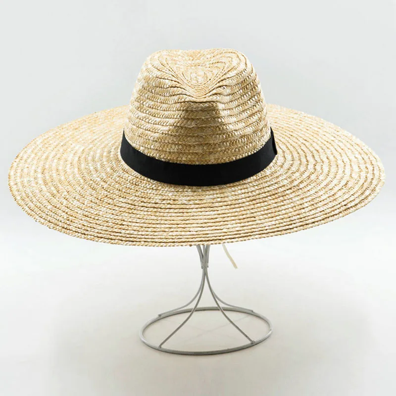 13cm Big Brim Straw Sun Hats for Women Men Beige Black Wide Brim Jazz Hats Sun Protection Beach Hat Derby Church Summer Fedoras