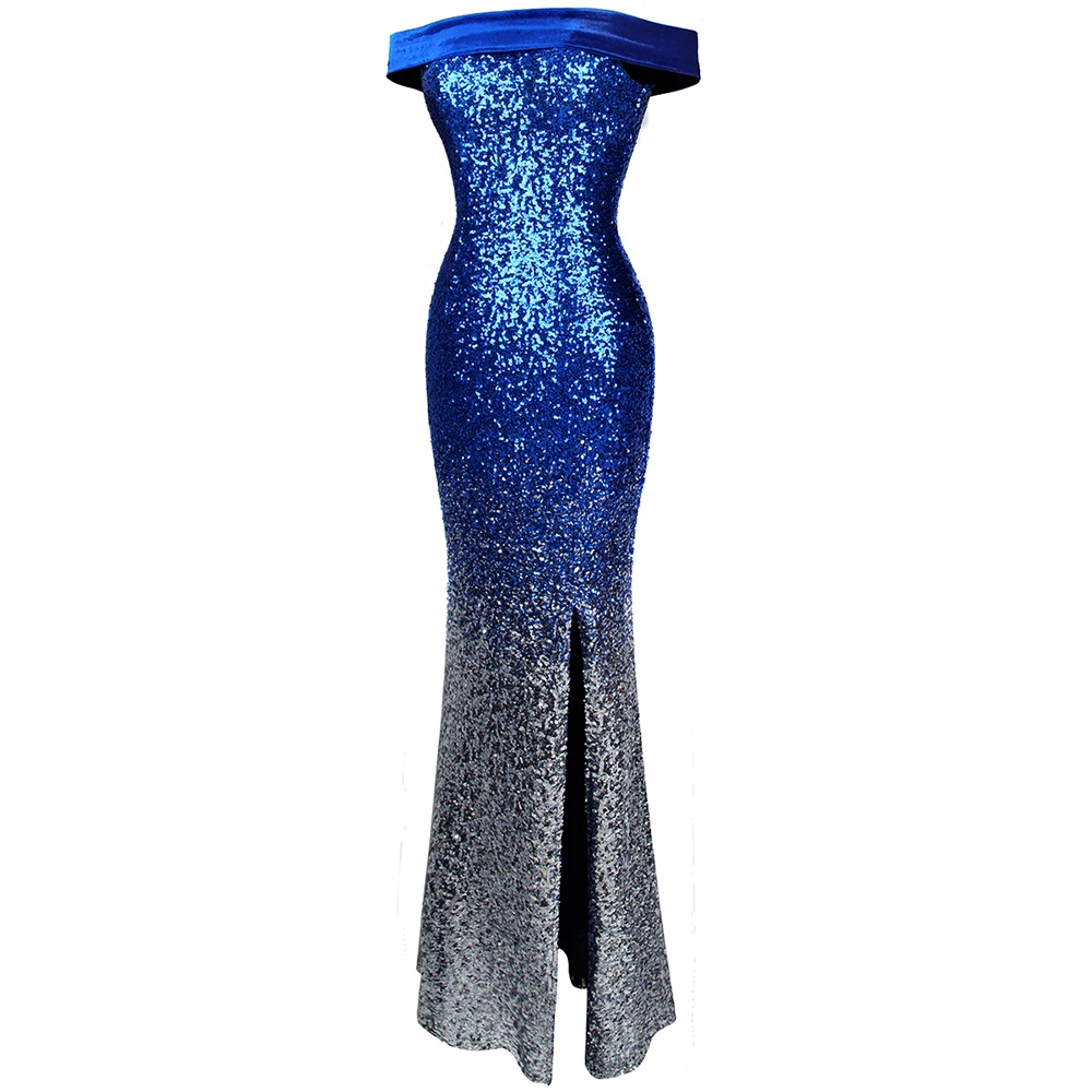 blue and silver sequin dress