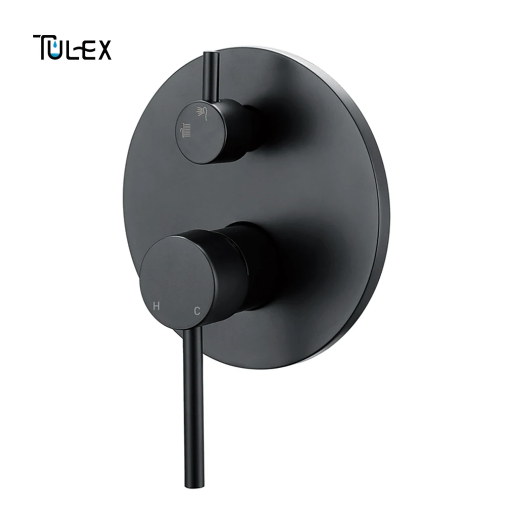 

TULEX Black Wall mixer Concealed Shower Mixer Chrome Wall Mounted Valve Two Function Shower Diverter Shower Faucet for Bathroom