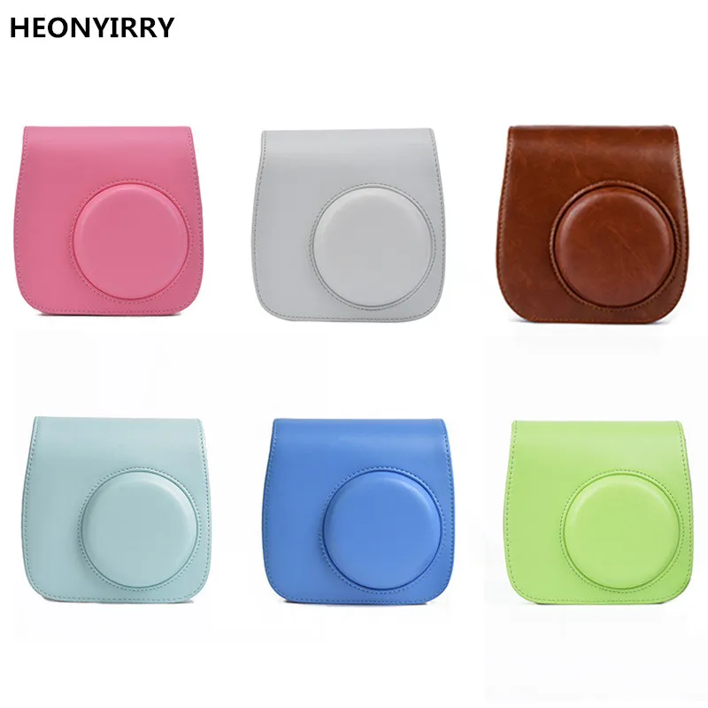 

For Fujifilm Instax Mini 8 Camera Mini 8 Plus 9 PU Leather Bag Case with Shoulder Strap Clear Crystal Hard Protective Cover
