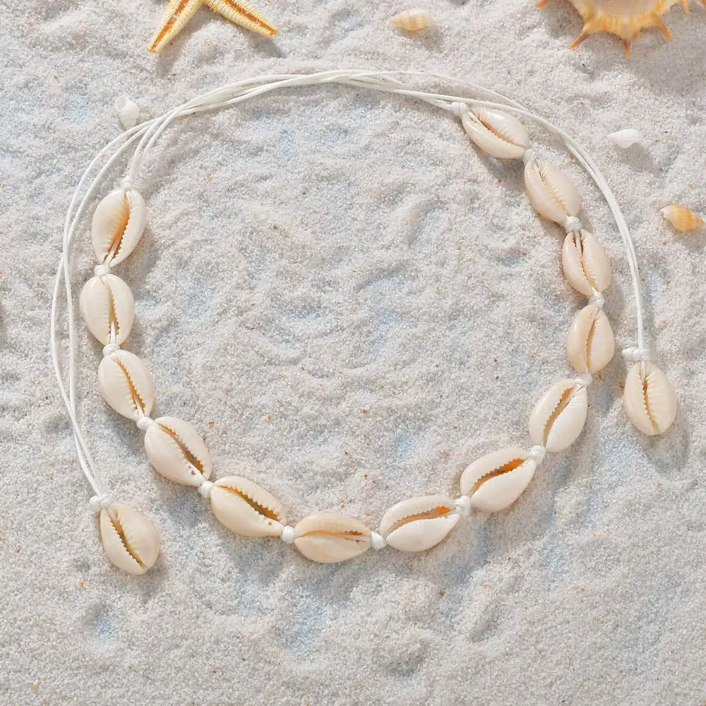 В богемном стиле ожерелья из раковины моллюска для женщин ручной работы ожерелье черный ремень ожерелье белое натуральное ожерелье с раковинами пляжные украшения подарки