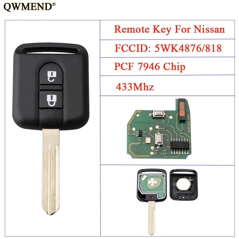 QWMEND 433 МГц сменный дистанционный ключ для Nissan Elgrand X TRAIL Qashqai Navara Micra Note NV200 5WK4876/818 с