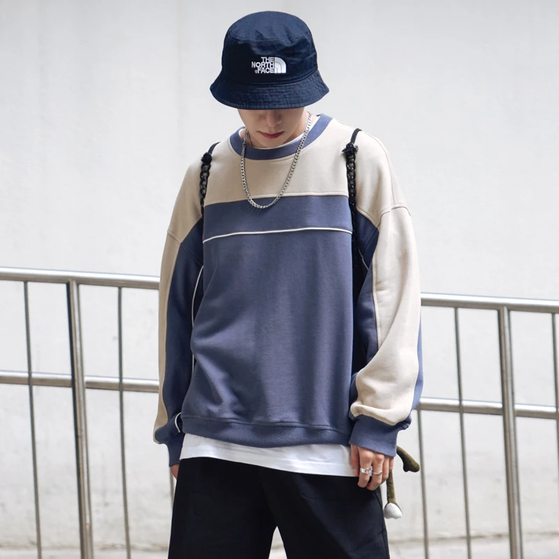

Spring New Hoodies Men Fashion Contrast Color Casual Sweatshirt Man Streetwear Trend Wild Hip Hop Loose Pullover Male Clothes