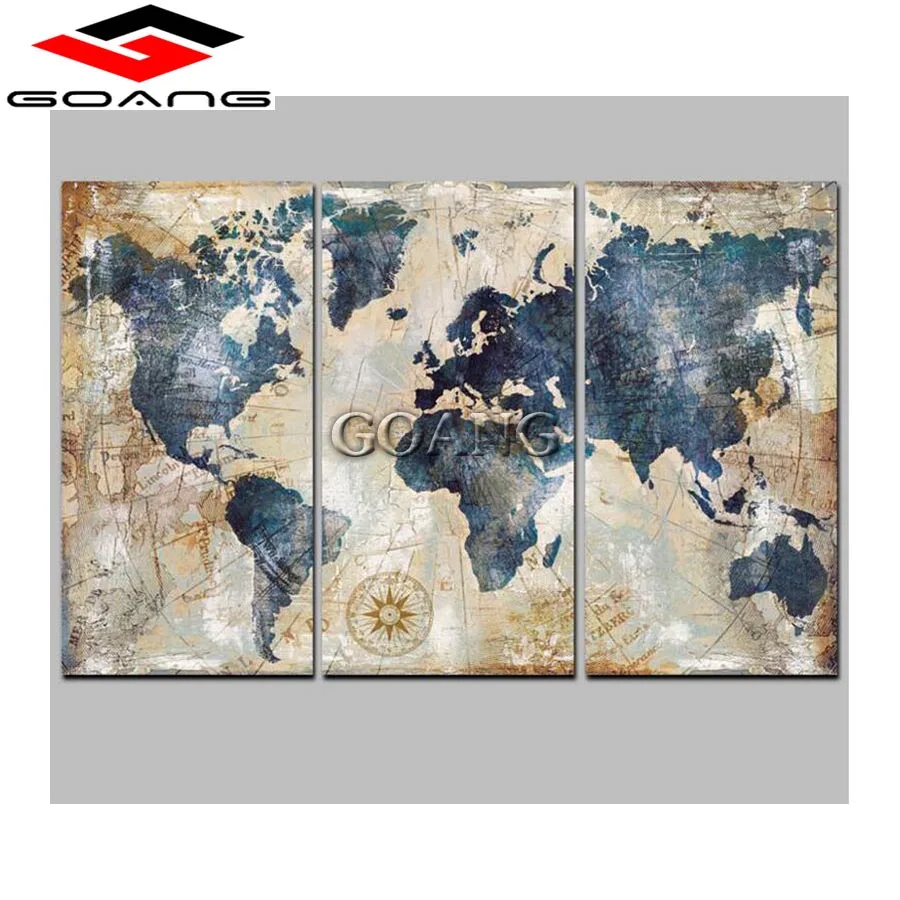 

GOANG 3pcs diamond painting full square cross stitch kits Retro World Map 3d diamond embroidery diamond mosaic beaded arts decor