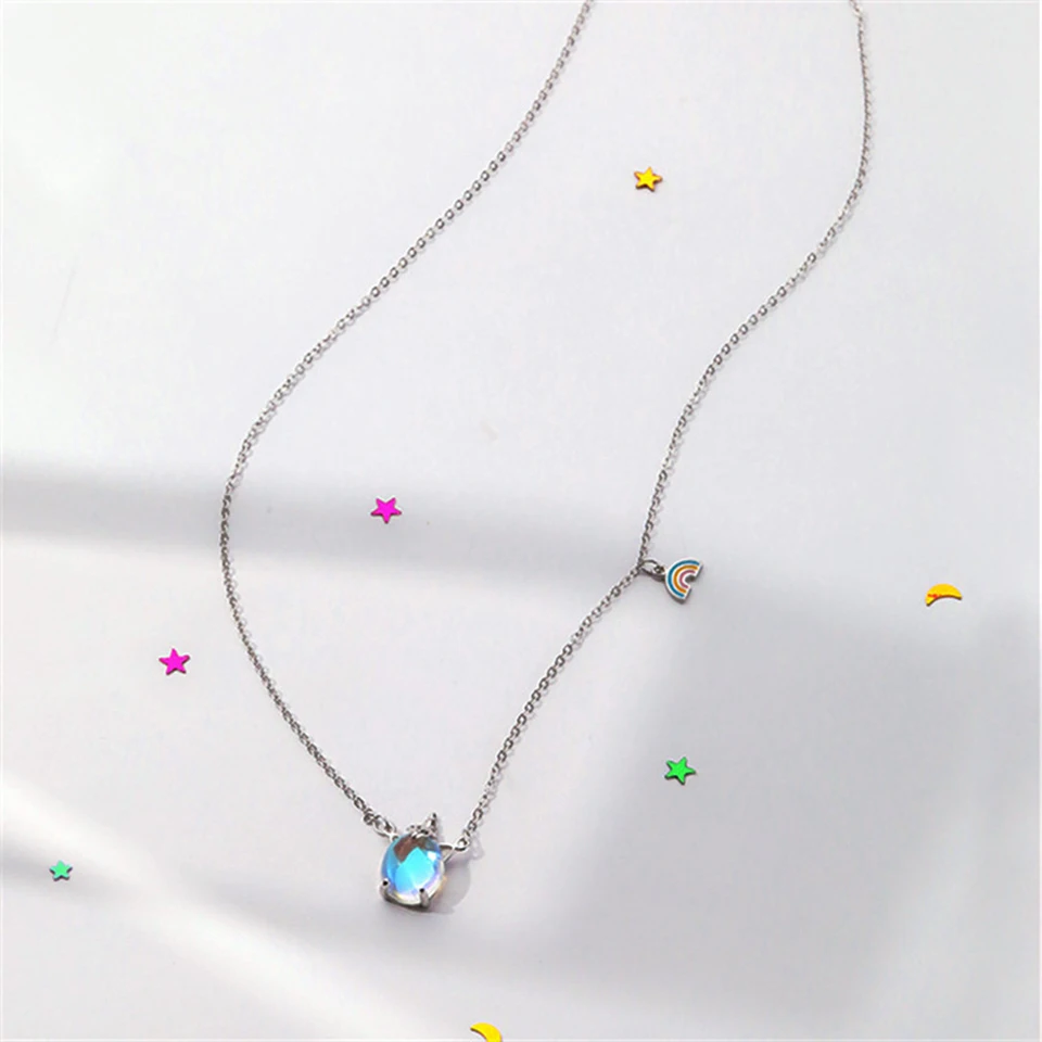 Радужные кристаллы ожерелье с подвеской в виде единорога медный сплав серебристого цвета цепочка ожерелье инкрустация кристаллами Модные женские ювелирные изделия