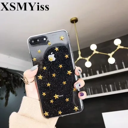 

XSMYiss Hepu Three-dimensional stars Star glitter for iphone X mobile phone shell for iphone6 7 8 6s 7/8plus moon soft silicone