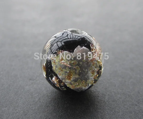 

free shipping 5pcs/lot 12mm glass lampwork beads Silver and Gold Foil loose beads Black color for jewelry making charm beads