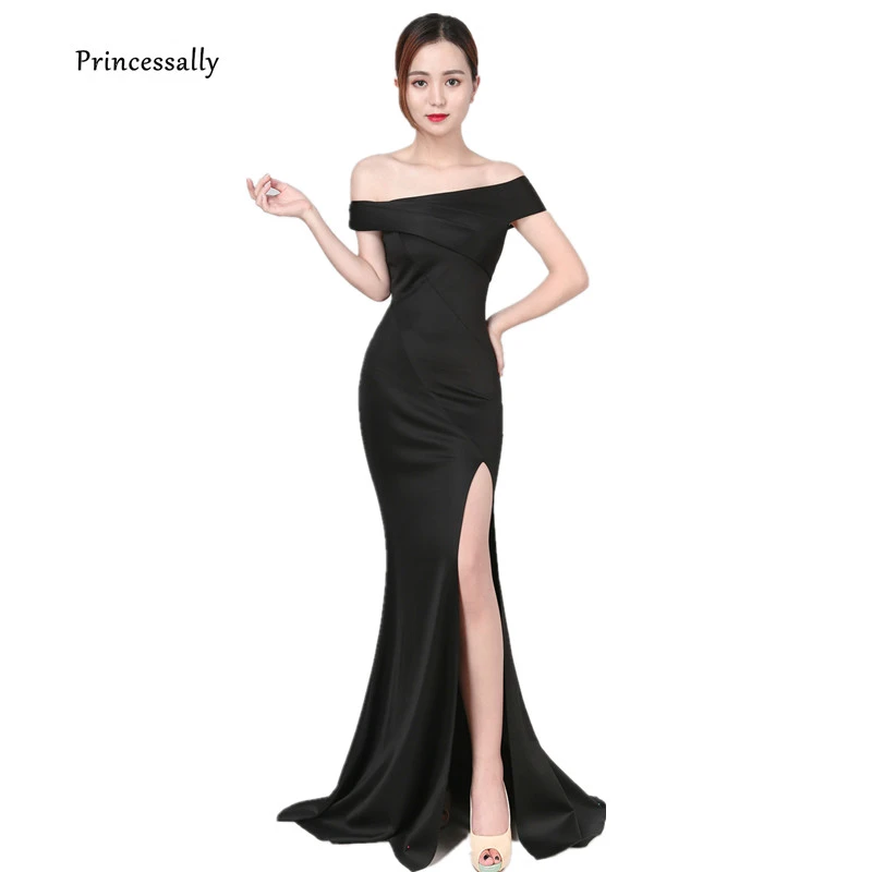 black evening dress with slit