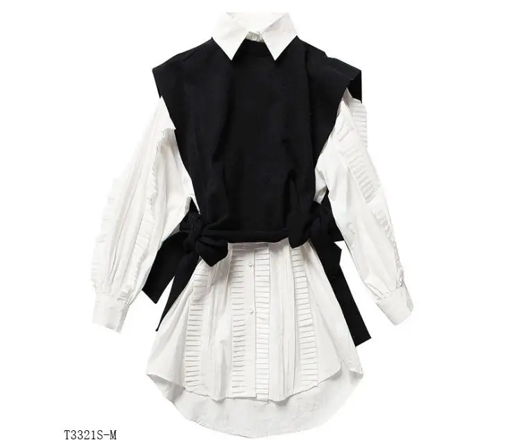 

European style 2019 New arrivals summer Spring fashion women clothes knitting blouse + solid color shirt casual suit T3321