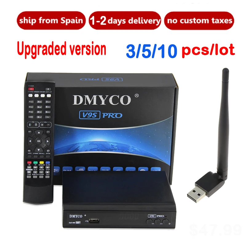 

[Genuine] 10pcs V9S PRO & USB Wifi DVB-S2 Satellite TV Receiver Support PowerVu Biss Key code Newcamd Youtube Youporn PK V8