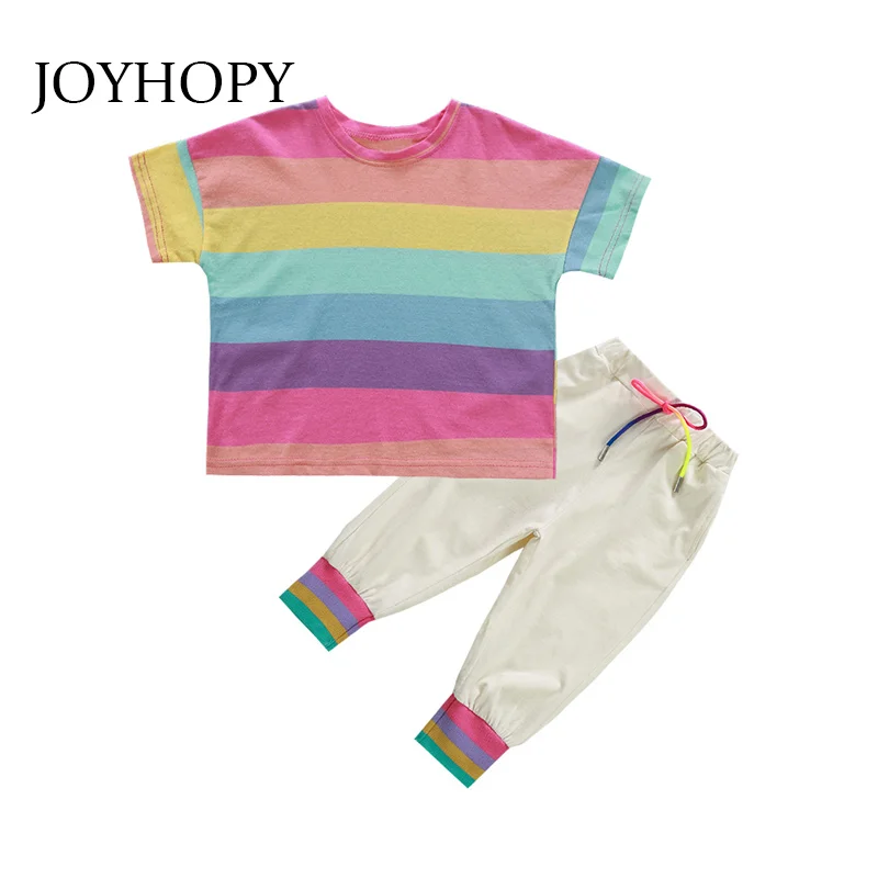 

Baby Boys Girls Summer Clothes Fashion Cotton Set Printed Rainbow Sports Suit For A Boy T-Shirt + Shorts Children'S Clothing