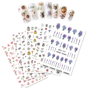 

6 Sheets 3D Nail Sticker Water Decal Set Flower Daisy Lavender Animal Pattern Nail Art Transfer Sticker Tips DIY