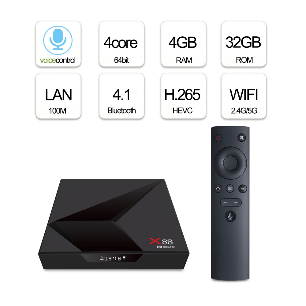 

X88 Smart TV Box Android 7.1 RK3328 4GB 32GB 5G WIFI Android 7.1 Set top Box BT 4.1 USB3.0 Type-C Voice Control Media Player
