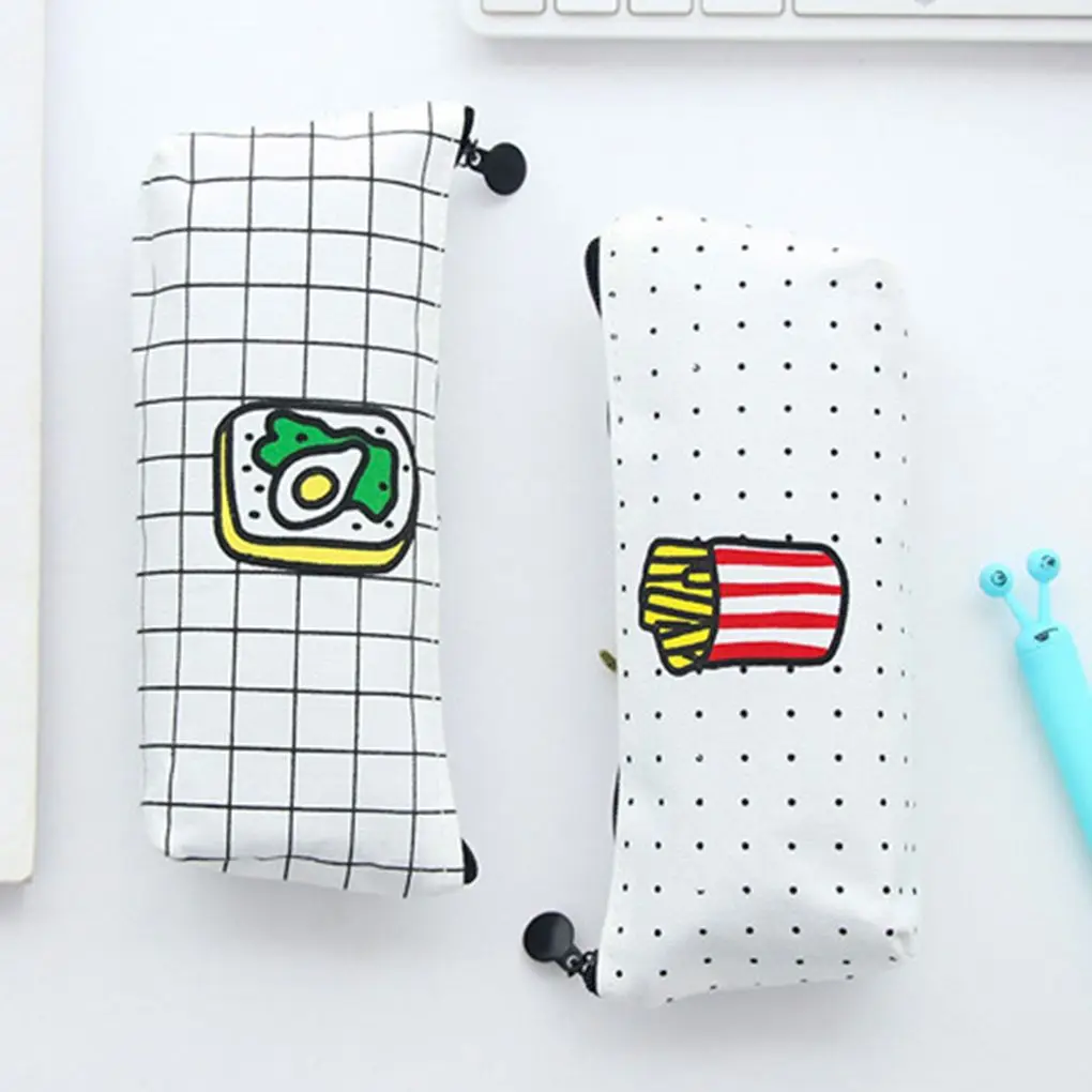 

French Fries/Sandwich/Pizza/Cola Trapezoid-shaped Canvas Storage Bags for Stationery/Cosmetics/Wallet