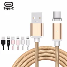 1~ 2 м Высокое Скорость Тип-C USB-C Магнитный адаптер со светодиодным индикатором Плетеный Магнит зарядки Зарядное устройство кабель для samsung S8 S8+ Oneplus 5 3