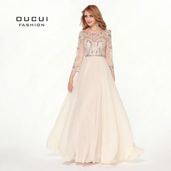 

Real Photos Tulle And Chiffon Fabric Three Sleeve Beading Hand work Formal Evening Gowns Muslim Dresses OL102422