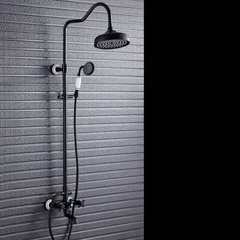 

Bathroom Black Oil Paint Solid Brass Bathtub Shower Set Wall Mounted 8" Rainfall Shower Mixer Tap Faucet 3-functions Mixer Valve