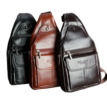 

Men Genuine Leather Sling Chest Day Pack Fashion Travel Cross Body Messenger Shoulder Bag