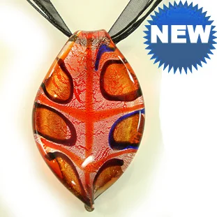 

RED SNAKE Orange Leaf Drop Murano Glass Pendant Necklace MG00780#