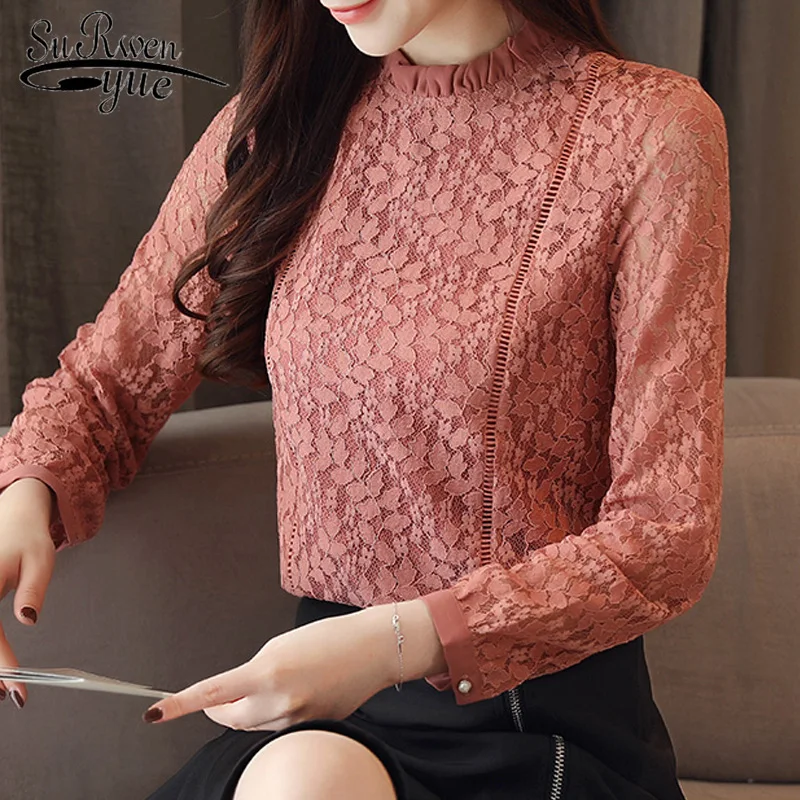 blouses woman 2019 Autumn solid lace Blouse women Shirts Long Sleeve women blouse Top Female womens tops and blouses 1363 45