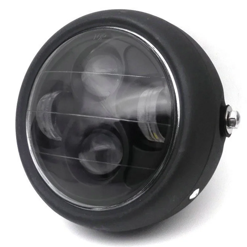 JX-LCLYL 6.5" Matte Black Motorcycle LED Headlight Hi/Lo Beam With Bracket Cafe Racer