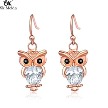 Трендовые женские серьги в виде совы, великолепные женские ювелирные изделия, розовое золото, циркон, серебро, очаровательные 3D серьги для женщин, C-52