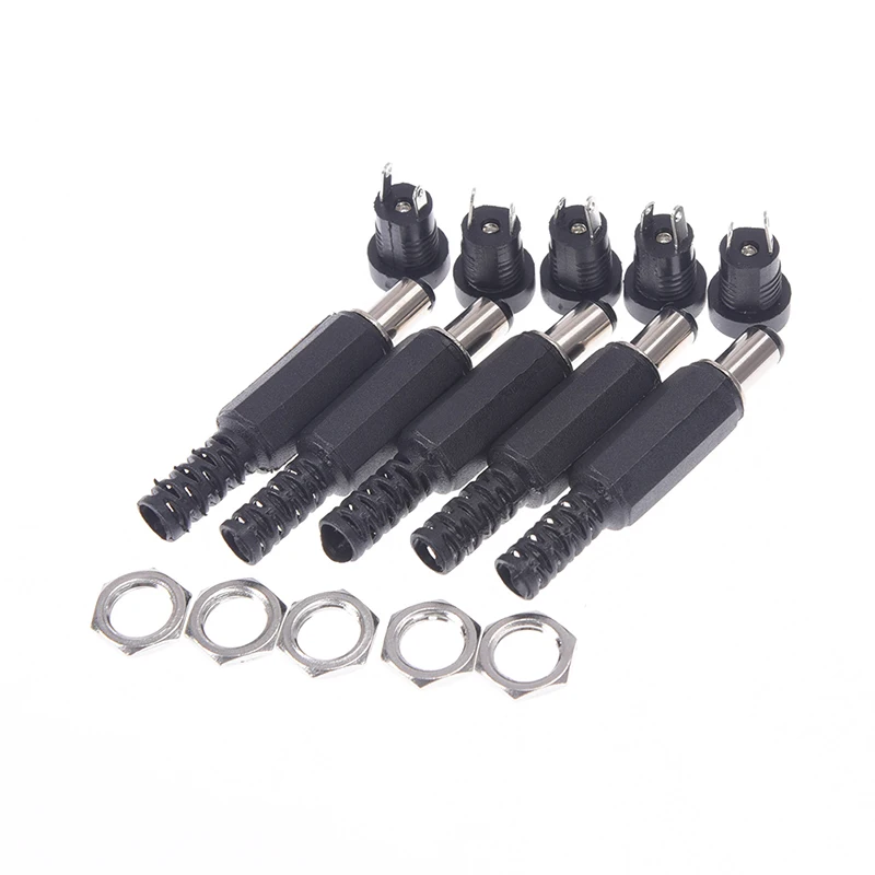 5pcs/set Dc Power Supply Jack Plug Socket Female Panel Mount Connector DC Power Jack With Plug 5.5x2.1mm