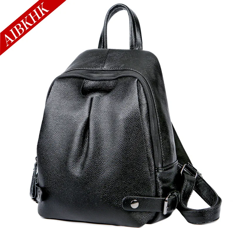 AIBKHK Japan and Korean Style Genuine Leather Women Backpack Vintage School Backpack For Girls Brand Designer
