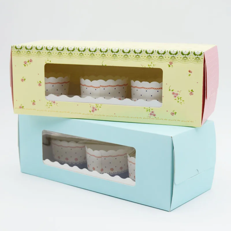 

10pcs/lot-27.5*11*10cm Blue/ Yellow/ Pink Roll Cake Gift Box 4 pieces of Cupcake storage Box DIY Baking Packaging