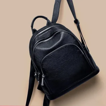 

Casual Backpack for Women Genuine Leather Soft Top Leather Solid Color Bookbag School Bags Lady Shopping Backpacks Back Pack Bag