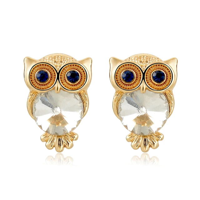 Vintage Rhinestone Owl Earrings For Women Small Gold Stud Vintage Rhinestone Owl Earrings For Women Small Gold Stud Famous Brand Jewelry Penntes Mujer Brincos