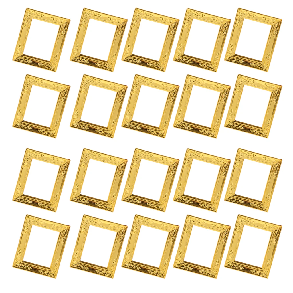 20 Pieces Miniature Gold Rahmen Photo Frame 1:12 Dollhouse Rooms Wall Decor