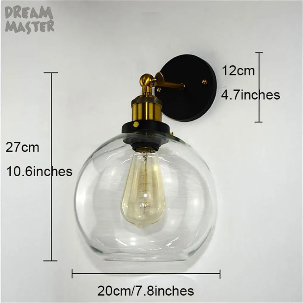 Loft Vintage Industrial Edison Wall Lamps Clear Glass Lampshade Antique Copper Wall Lights 110V 220V For Bedroom wall sconces Loft Vintage Industrial Edison Wall Lamps Clear Glass Lampshade Antique Copper Wall Lights 110V 220V For Bedroom wall sconces